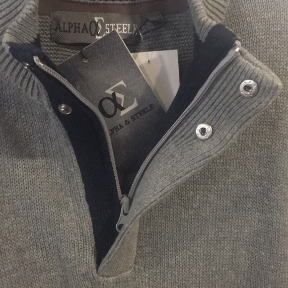 ALPHA & STEELE Men’s Grey half Zip Neck Sweater - Picture 5 of 8